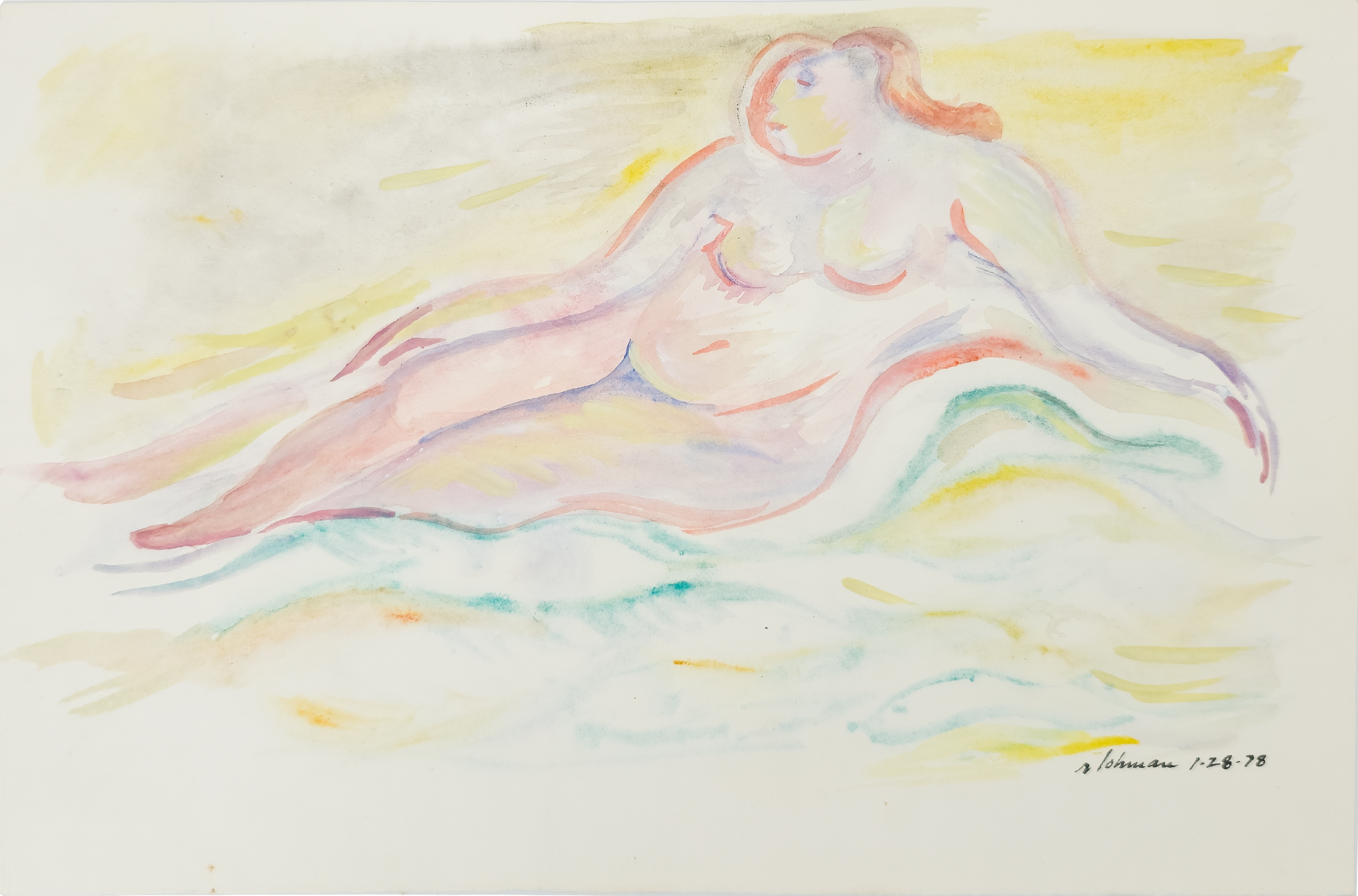 Pink Reclining Nude - Robert Lohman, c. 1978