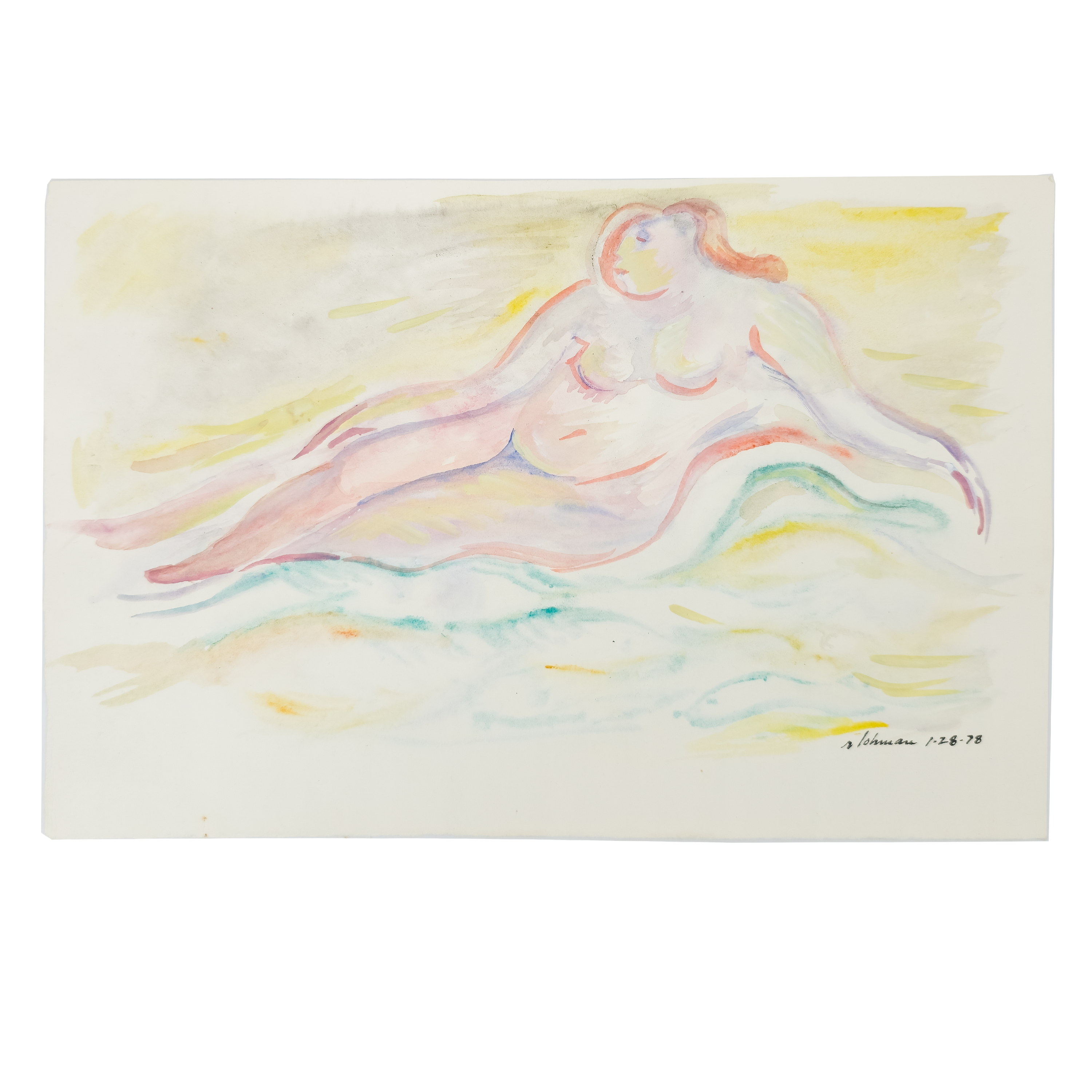 Pink Reclining Nude - Robert Lohman, c. 1978