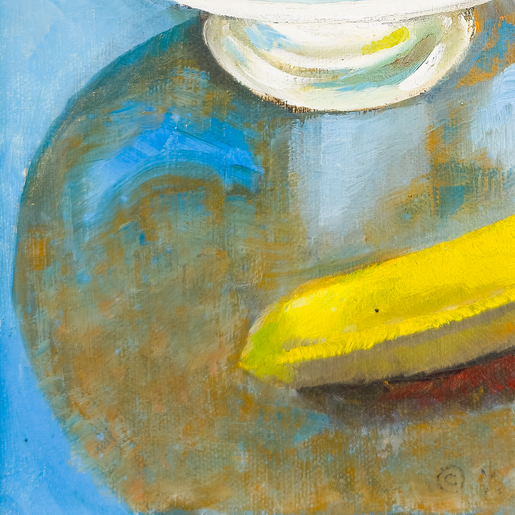 Banana and Citrus Still Life on Turquoise Ground  - Maurine Manaro