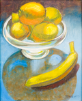 Banana and Citrus Still Life on Turquoise Ground  - Maurine Manaro