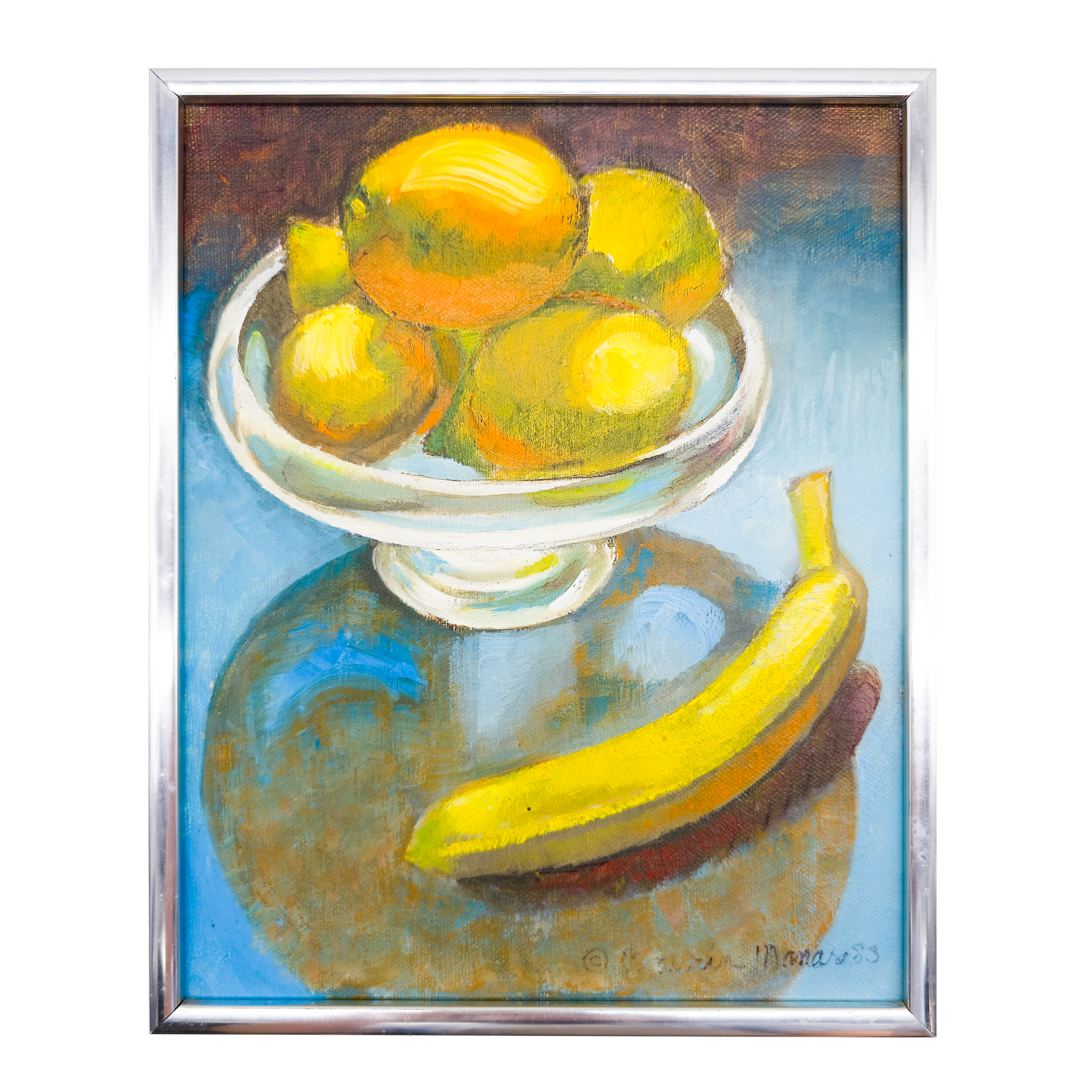Banana and Citrus Still Life on Turquoise Ground  - Maurine Manaro