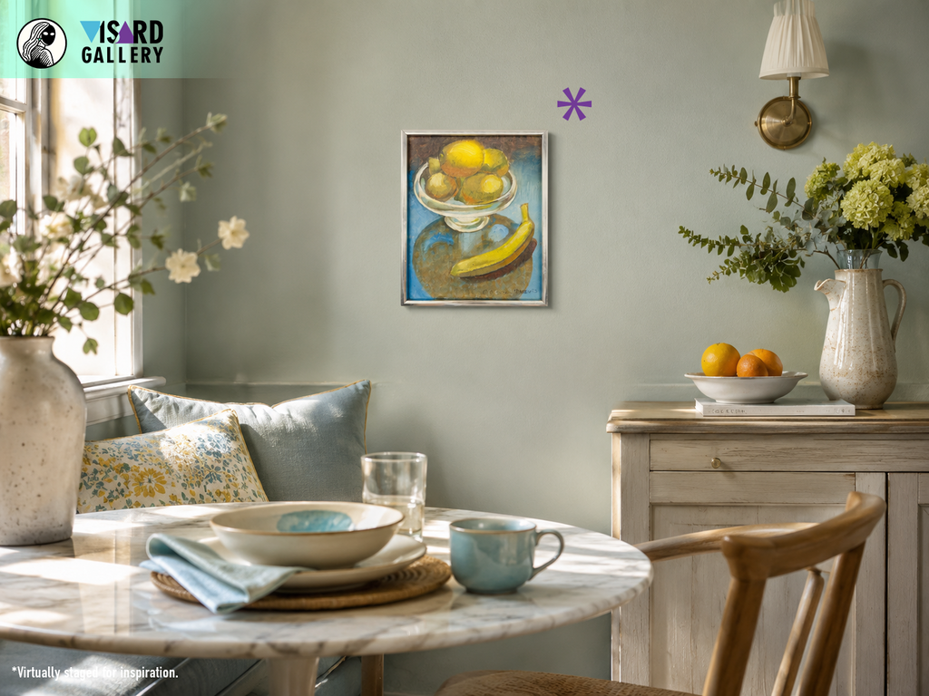 Banana and Citrus Still Life on Turquoise Ground  - Maurine Manaro