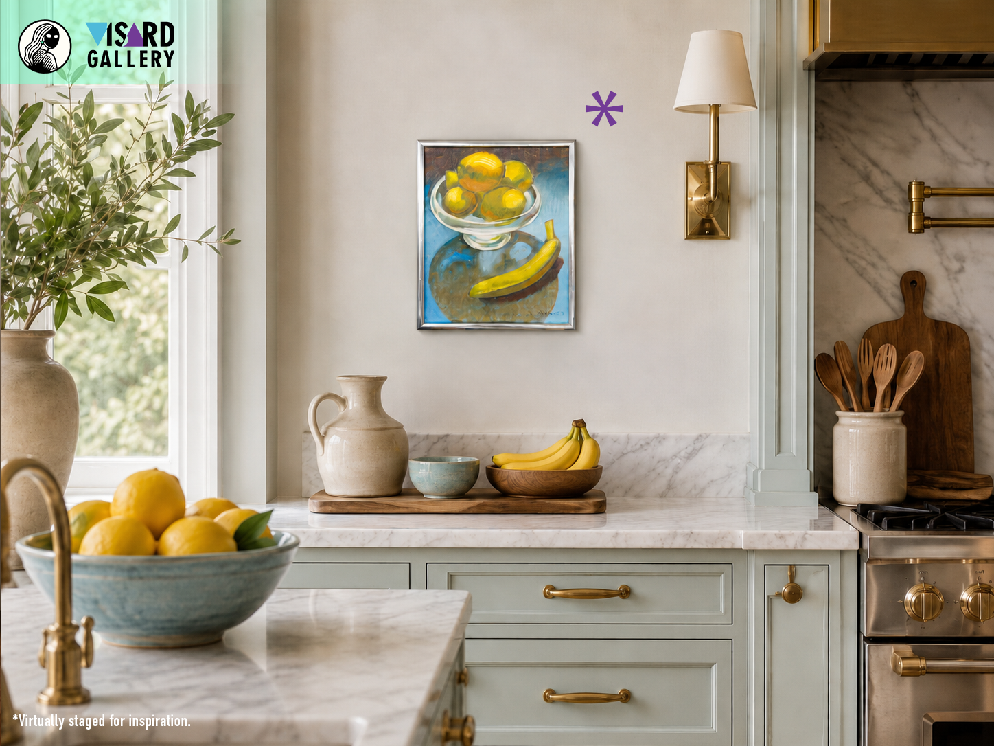Banana and Citrus Still Life on Turquoise Ground  - Maurine Manaro