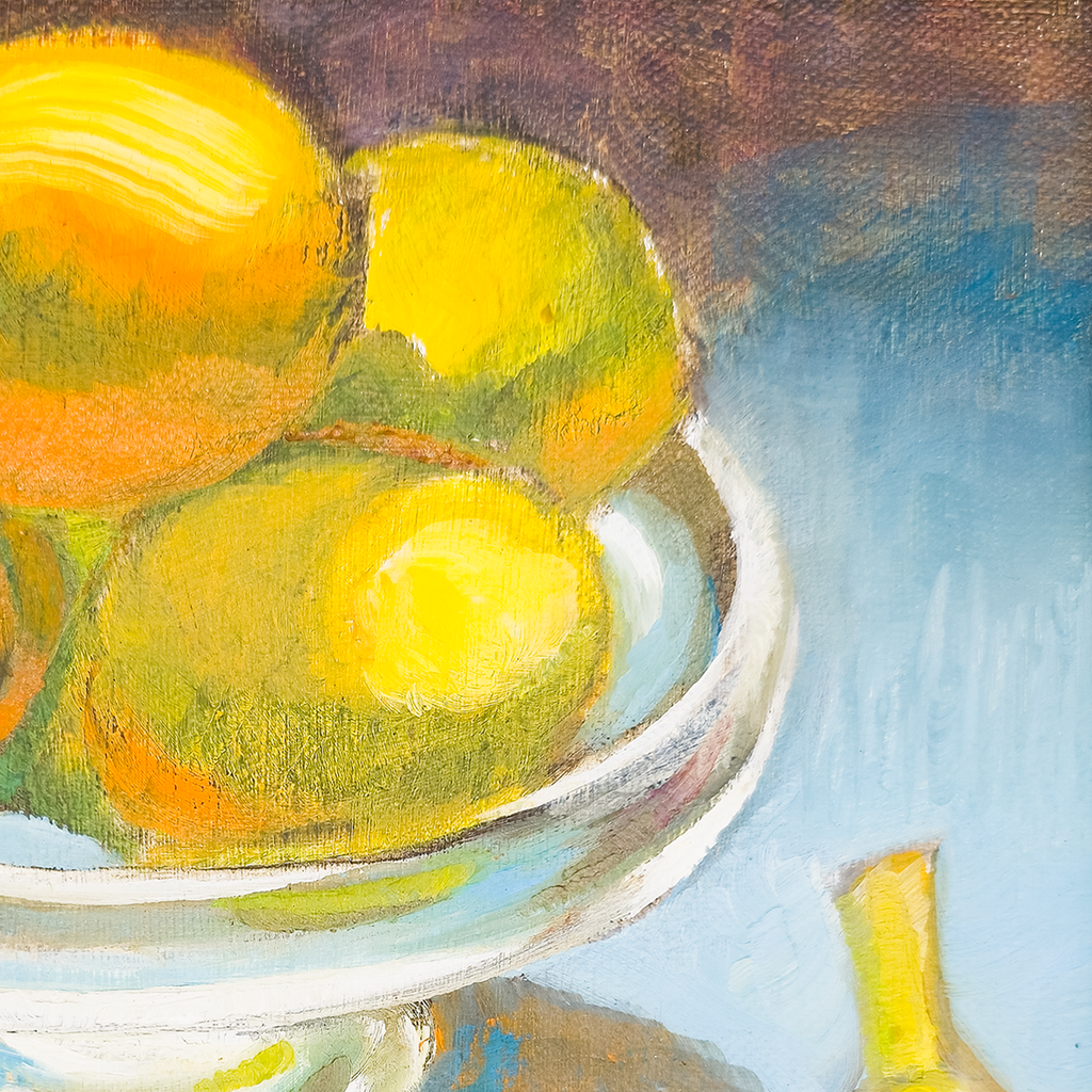Banana and Citrus Still Life on Turquoise Ground  - Maurine Manaro
