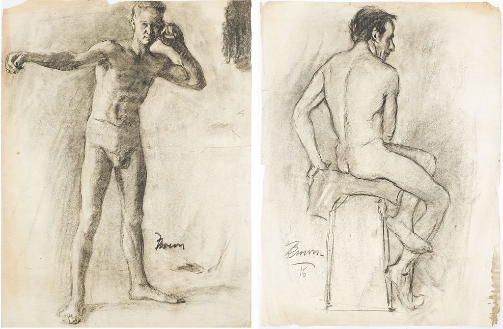 Academic Male Figure Study and Seated Male Nude - Brown 