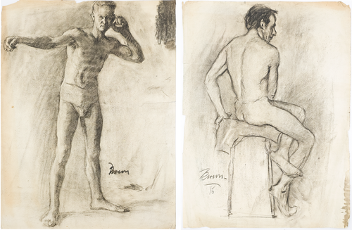 Academic Male Figure Study and Seated Male Nude - Brown 