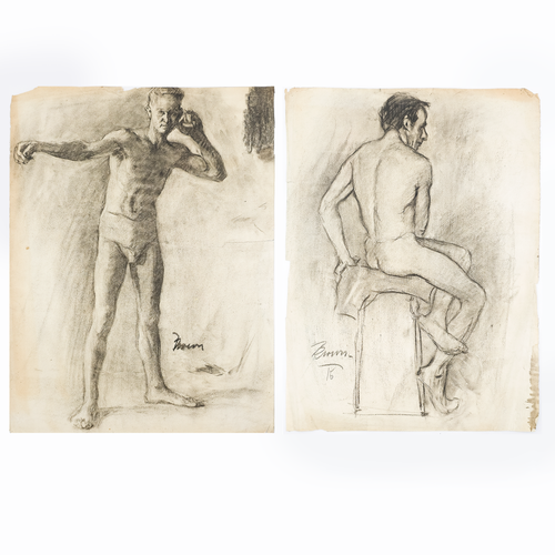 Academic Male Figure Study and Seated Male Nude - Brown 