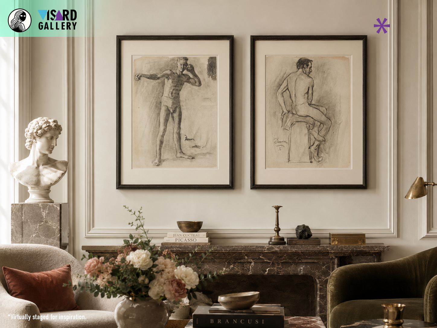Academic Male Figure Study and Seated Male Nude - Brown 