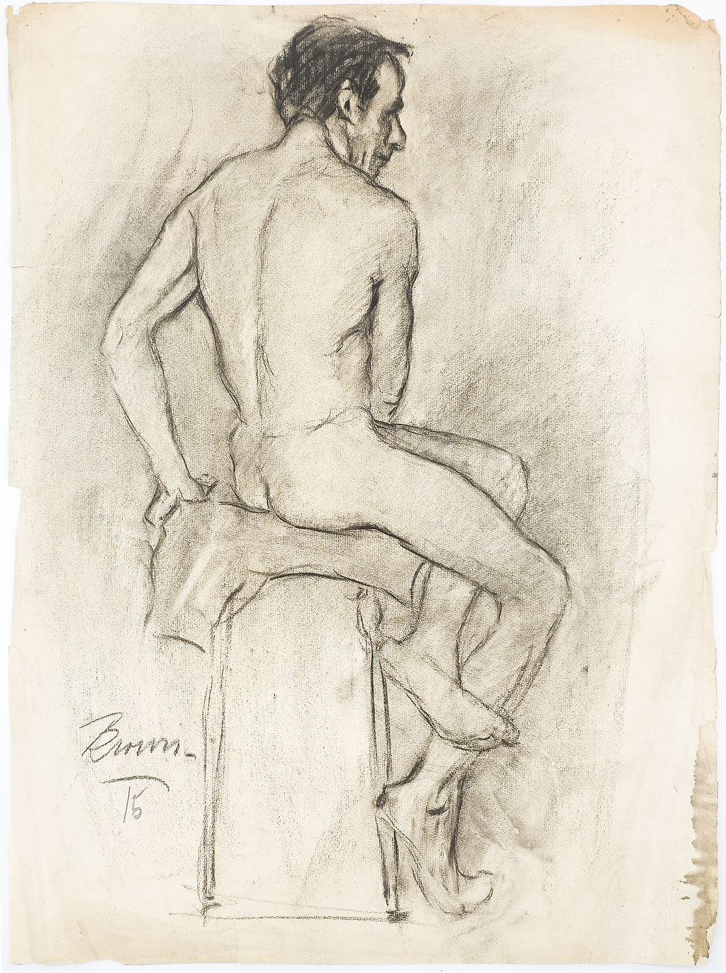 Academic Male Figure Study and Seated Male Nude - Brown 