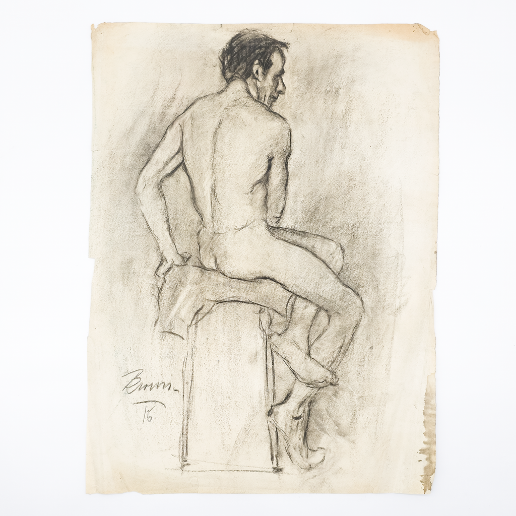 Academic Male Figure Study and Seated Male Nude - Brown 