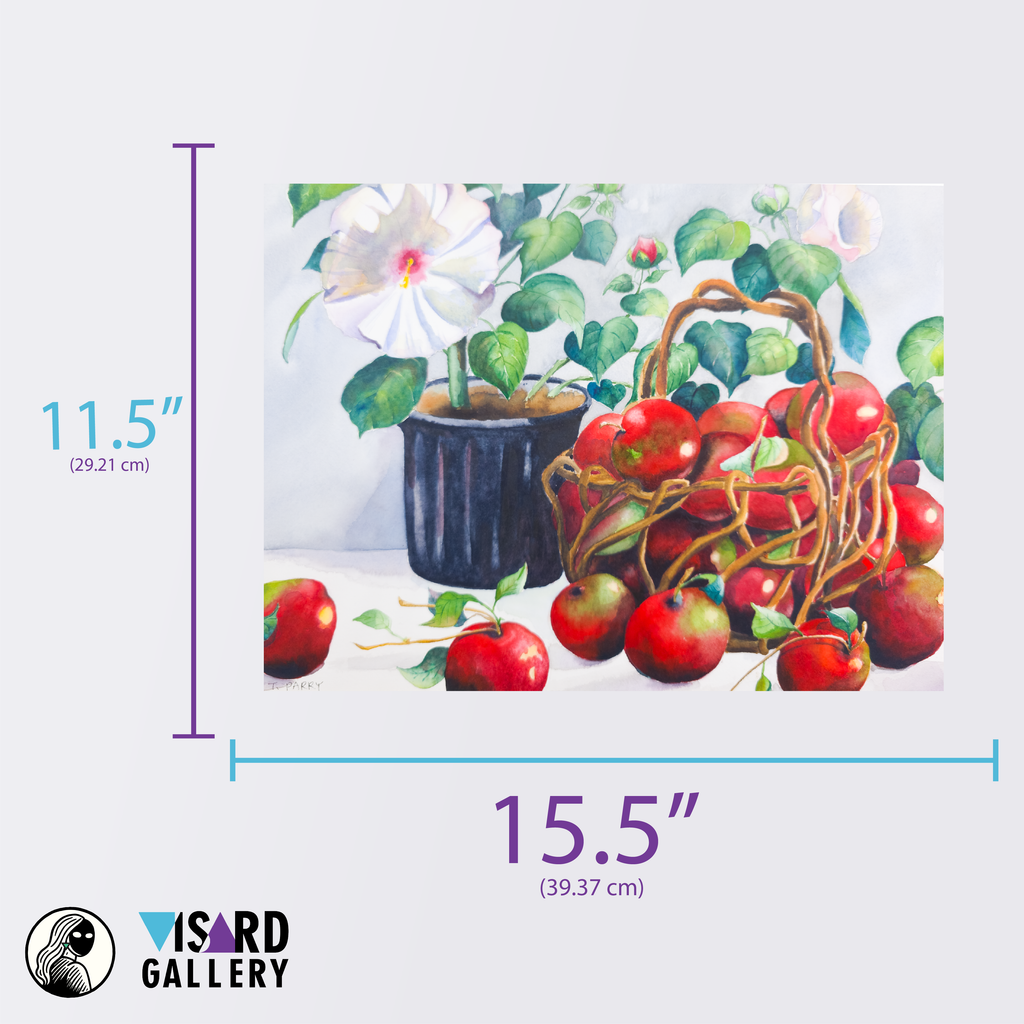 Still Life of Potted Flower and Basket of Apples - Tomoko Parry