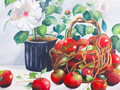 Still Life of Potted Flower and Basket of Apples - Tomoko Parry