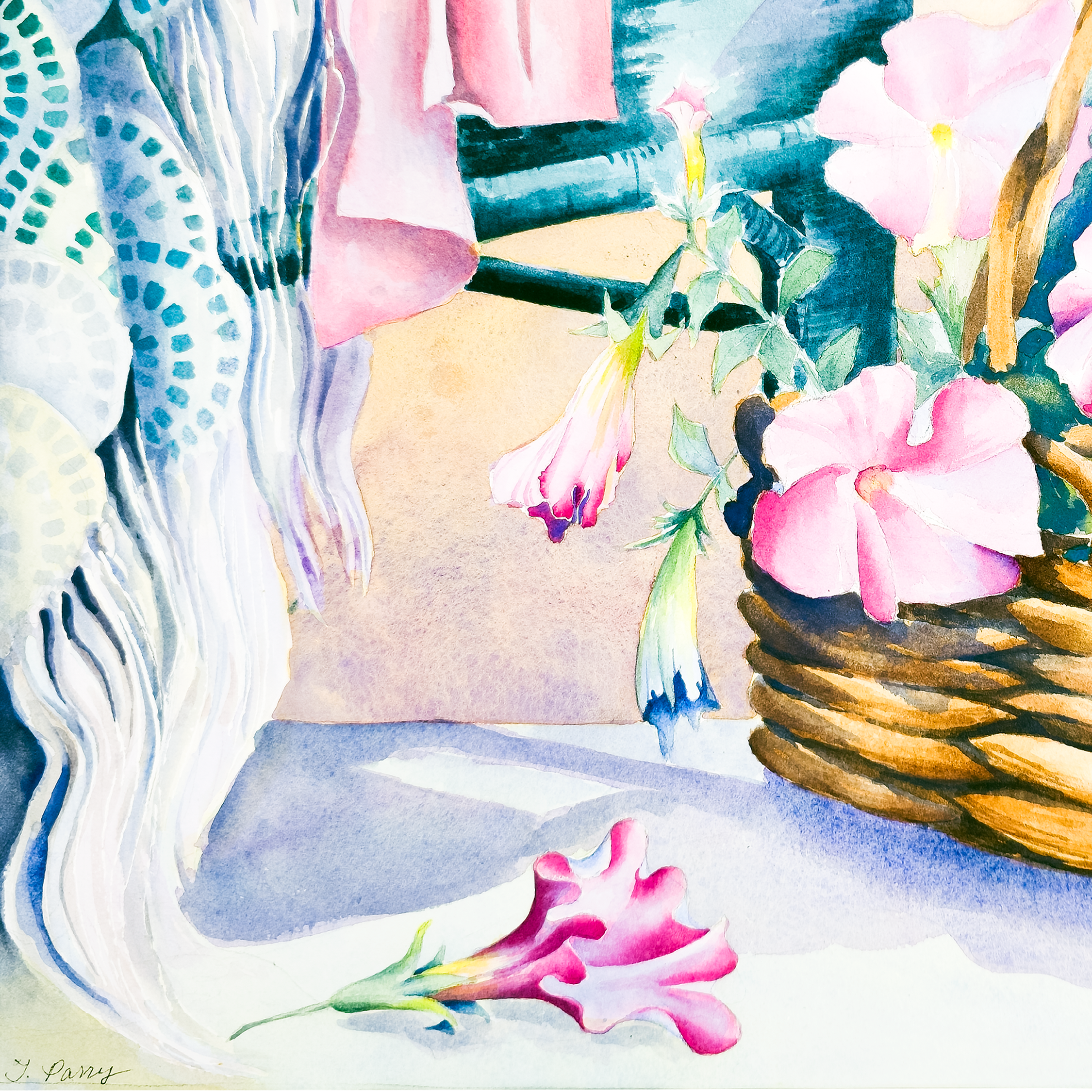 Still Life of Basket of Flowers and Arm Chair - Tomoko Parry