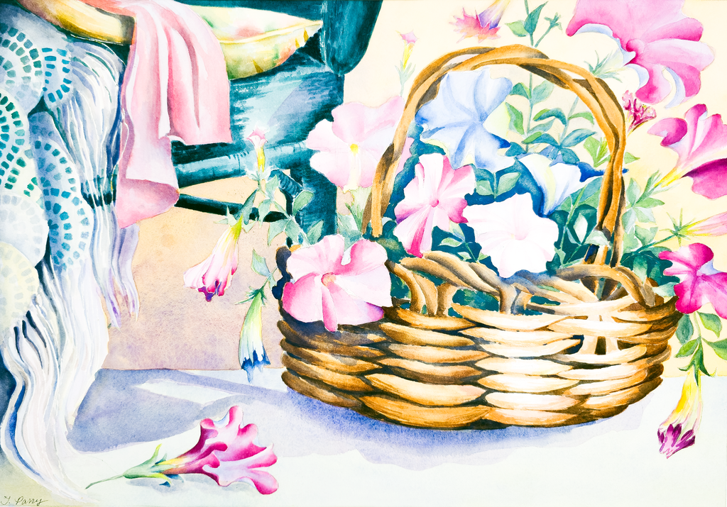 Still Life of Basket of Flowers and Arm Chair - Tomoko Parry