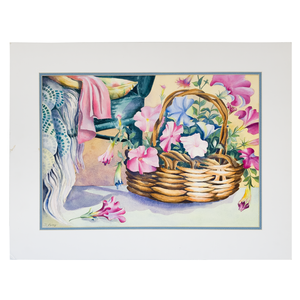 Still Life of Basket of Flowers and Arm Chair - Tomoko Parry