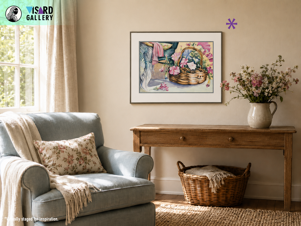 Still Life of Basket of Flowers and Arm Chair - Tomoko Parry