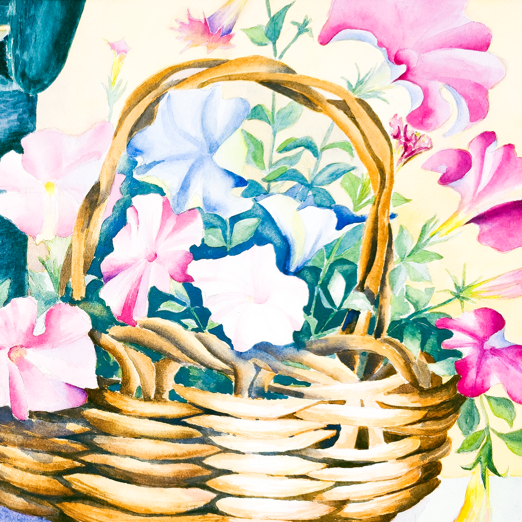 Still Life of Basket of Flowers and Arm Chair - Tomoko Parry