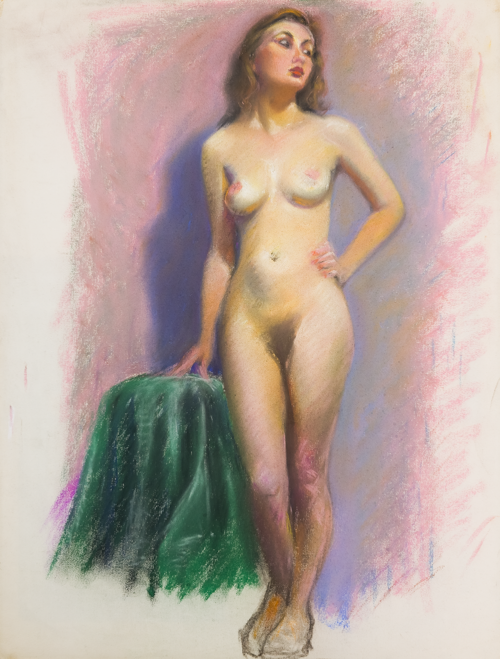 Standing Nude with Green Drapery - Darwin Duncan