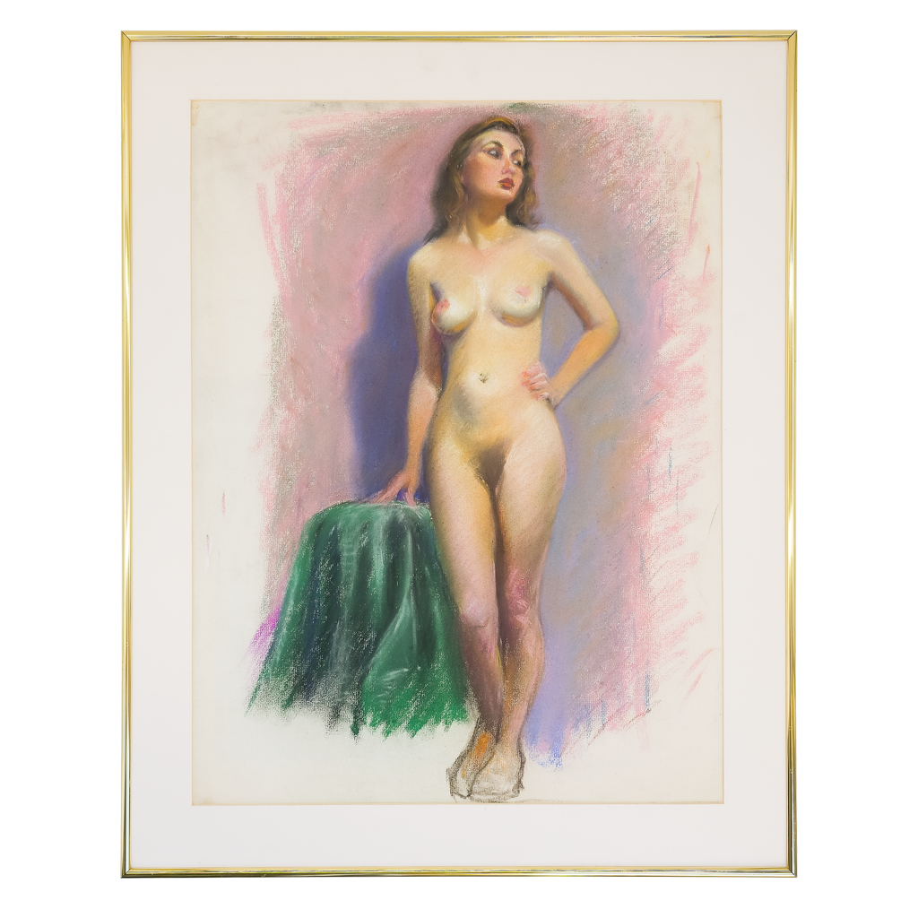 Standing Nude with Green Drapery - Darwin Duncan
