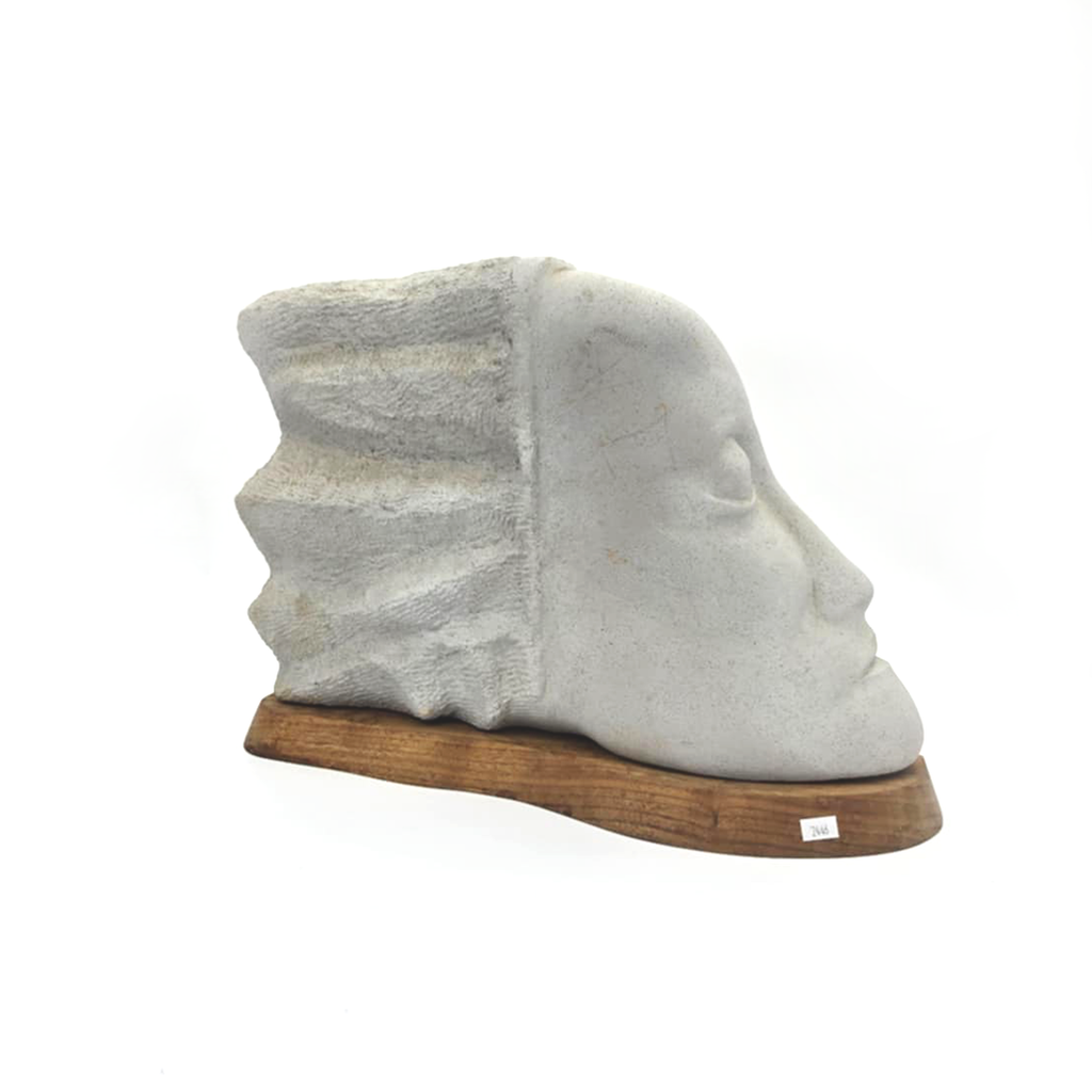 Mid-Century Fiberglass Sculpture with Wooden Base