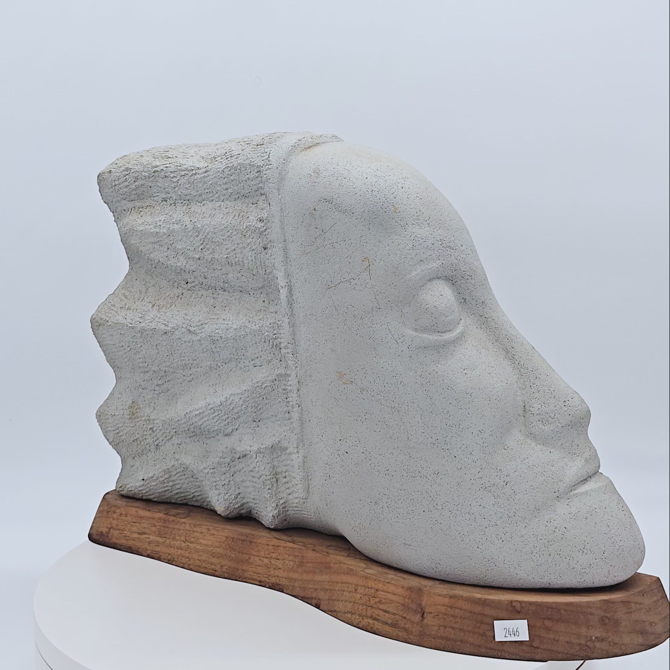 Mid-Century Fiberglass Sculpture with Wooden Base